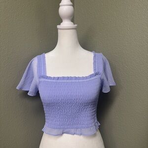 Barlll periwinkle flouncy short sleeve smocked crop top